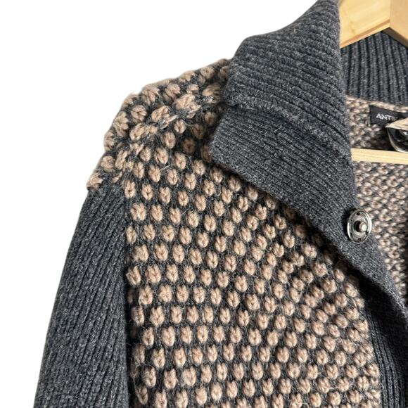Antik Batik Chunky Knit Gray Tan Alpaca Wool Long Cardigan Sweater Size Medium - Picture 3 of 12